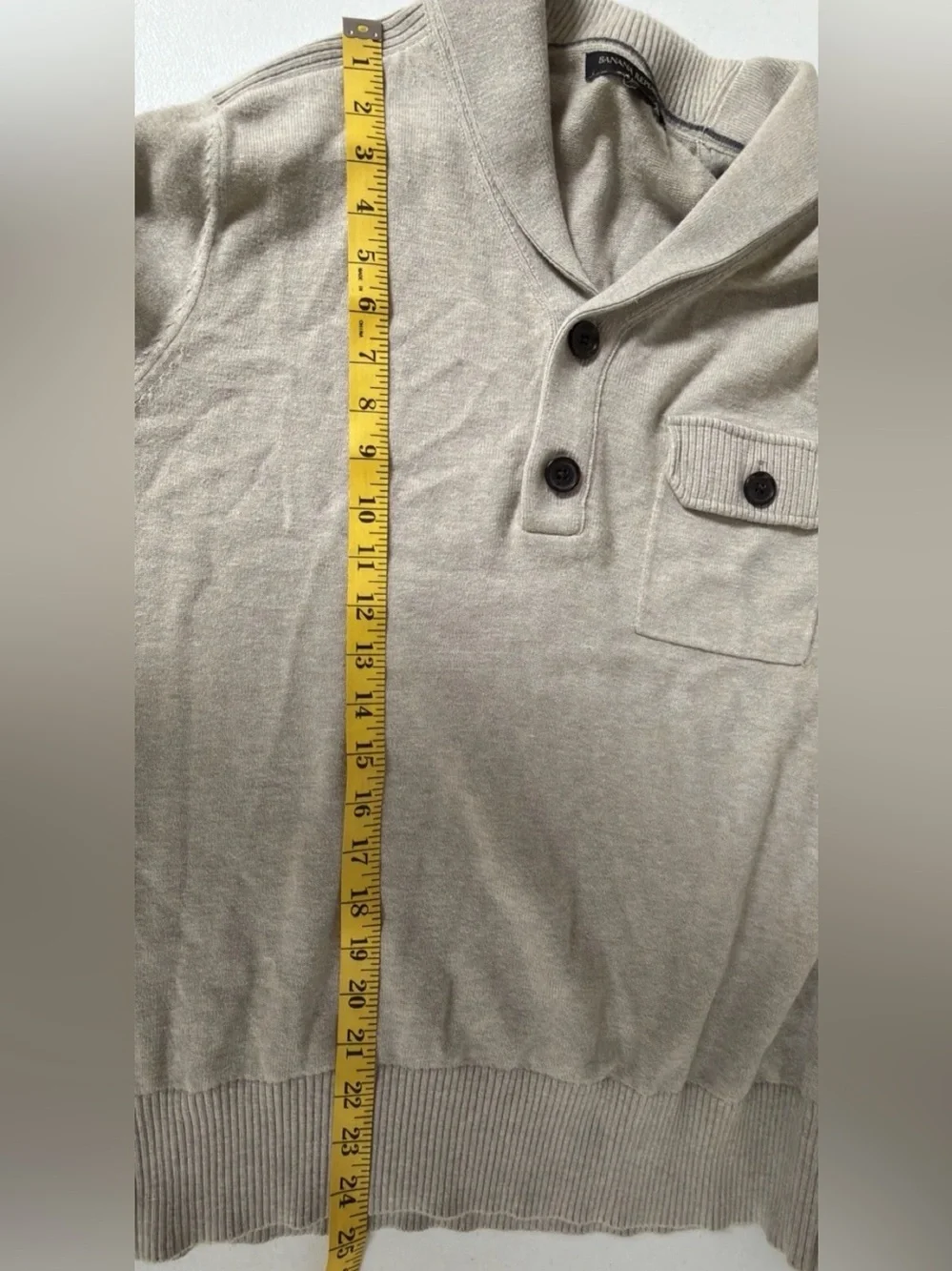 Banana Republic Cotton Khaki Shawl Neck Sweater Mens Medium Tan Beige